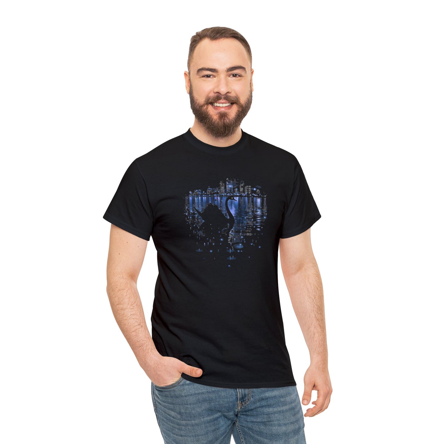 Midnight Glide: Black Swan Moonlit Waters Tee