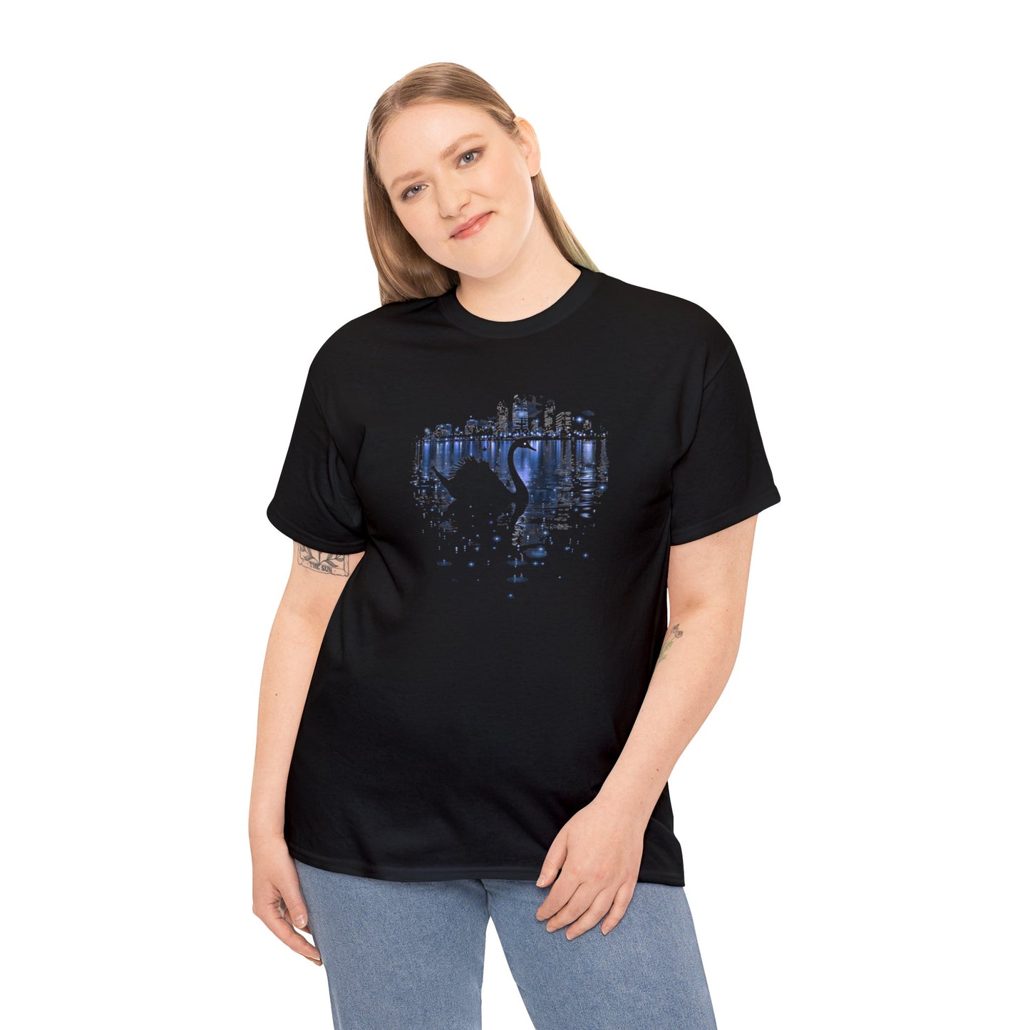 Midnight Glide: Black Swan Moonlit Waters Tee