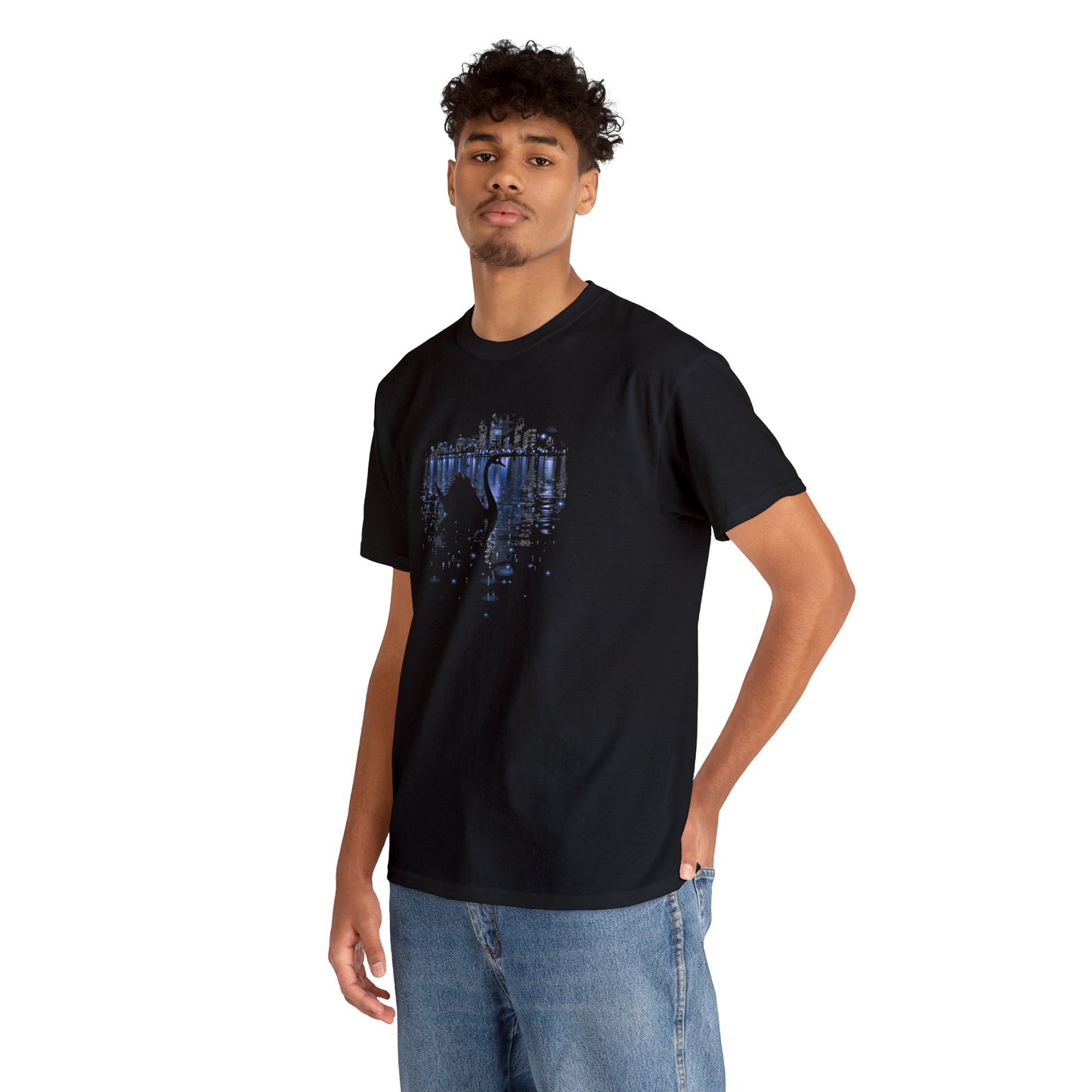 Midnight Glide: Black Swan Moonlit Waters Tee