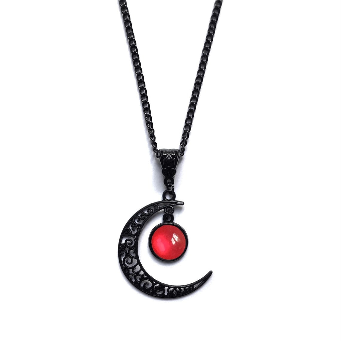 Black Filigree Crescent Moon Necklace