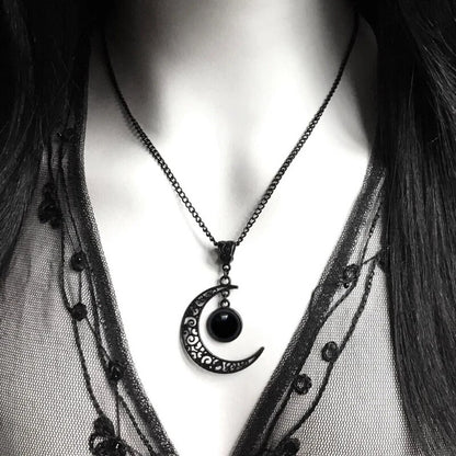 Black Filigree Crescent Moon Necklace