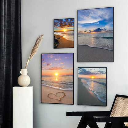 Ocean Beach Sky Sunrise Sunset Canvas Paintings