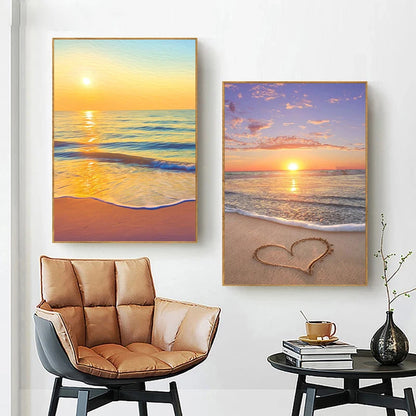 Ocean Beach Sky Sunrise Sunset Canvas Paintings