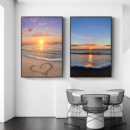 Ocean Beach Sky Sunrise Sunset Canvas Paintings