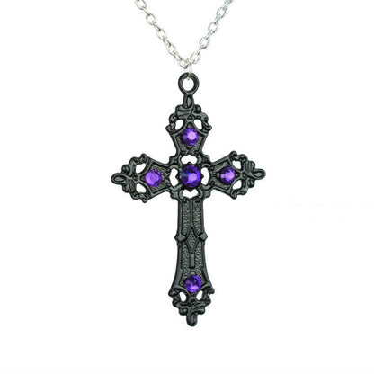 Red Rhinestone Ornate Cross Necklace