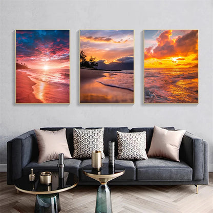 Ocean Beach Sky Sunrise Sunset Canvas Paintings