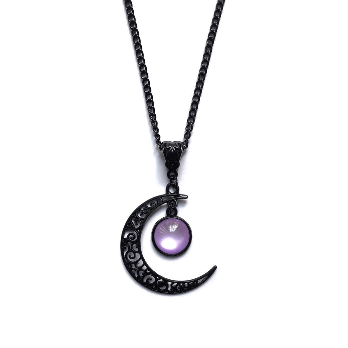 Black Filigree Crescent Moon Necklace