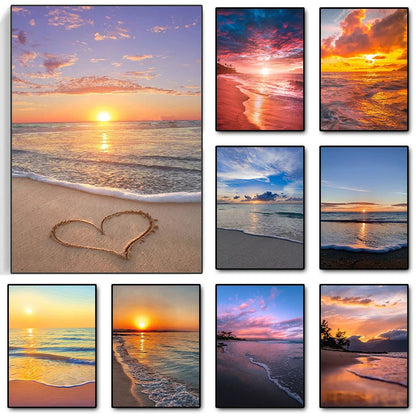 Ocean Beach Sky Sunrise Sunset Canvas Paintings