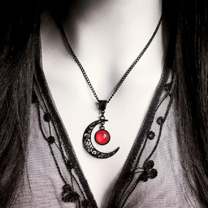 Black Filigree Crescent Moon Necklace